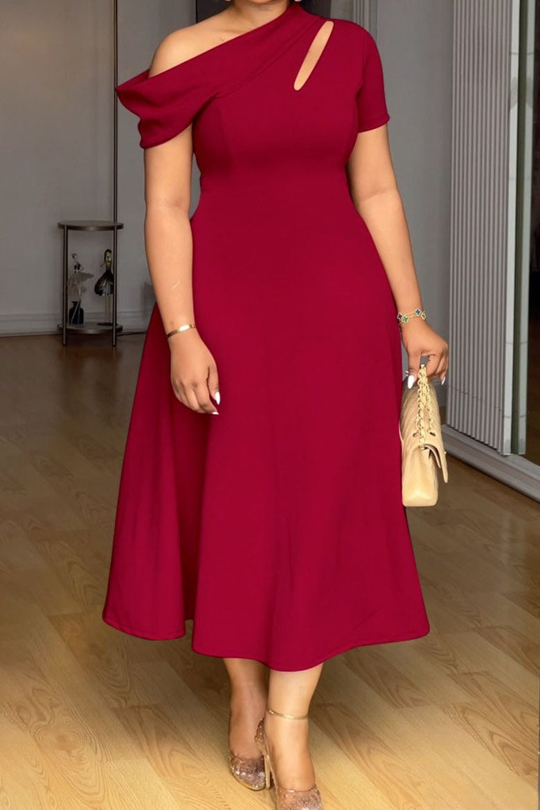 Plus Size Asymmetrical Cutout A-Line Midi Dress Lavish Daily