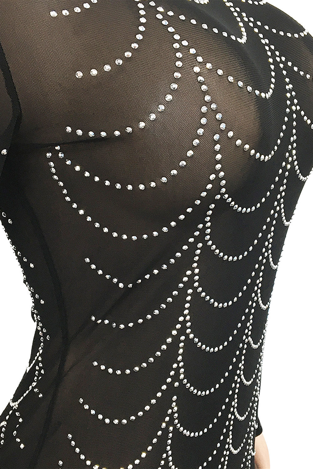 Rhinestone Long-Sleeve Sheer Maxi Dress Lavish Daily