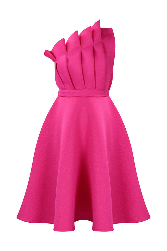 Pleated Asymmetric Cut Long Dress Lavish Daily