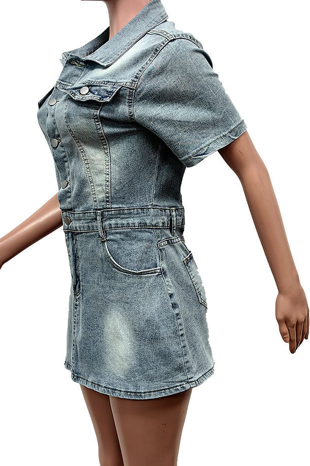 Short Sleeve Denim Mini Dress Lavish Daily