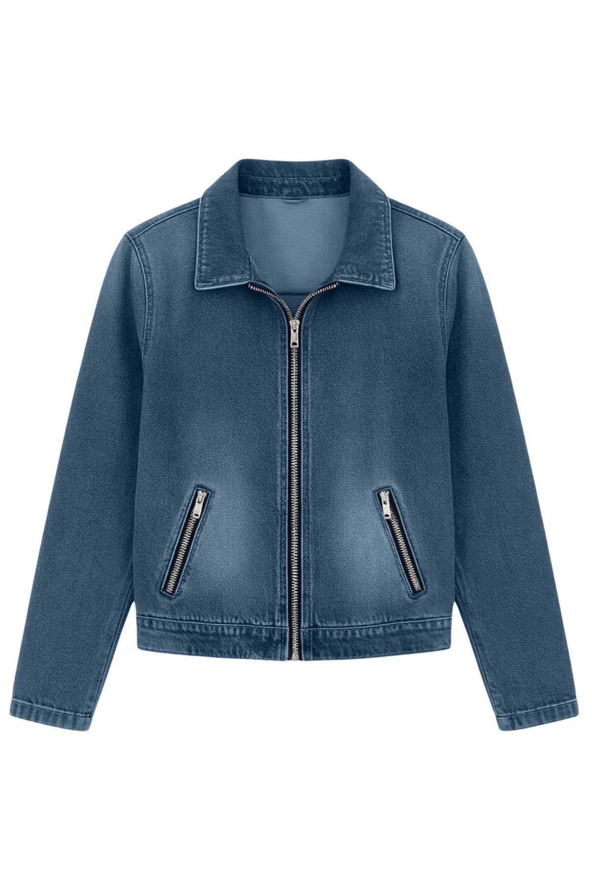 Washed Zip Front Denim Jacket Lavish Daily