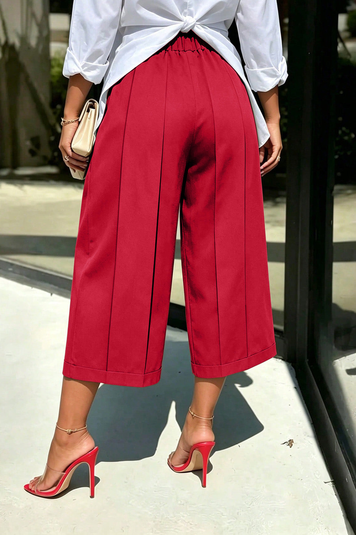 High Waist Pleated Wide Leg Culottes Lavish Daily