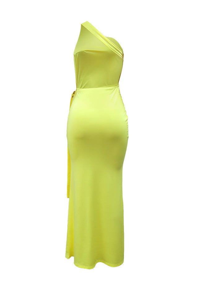 One-Shoulder Open Back Ruched Maxi Dress Lavish Daily