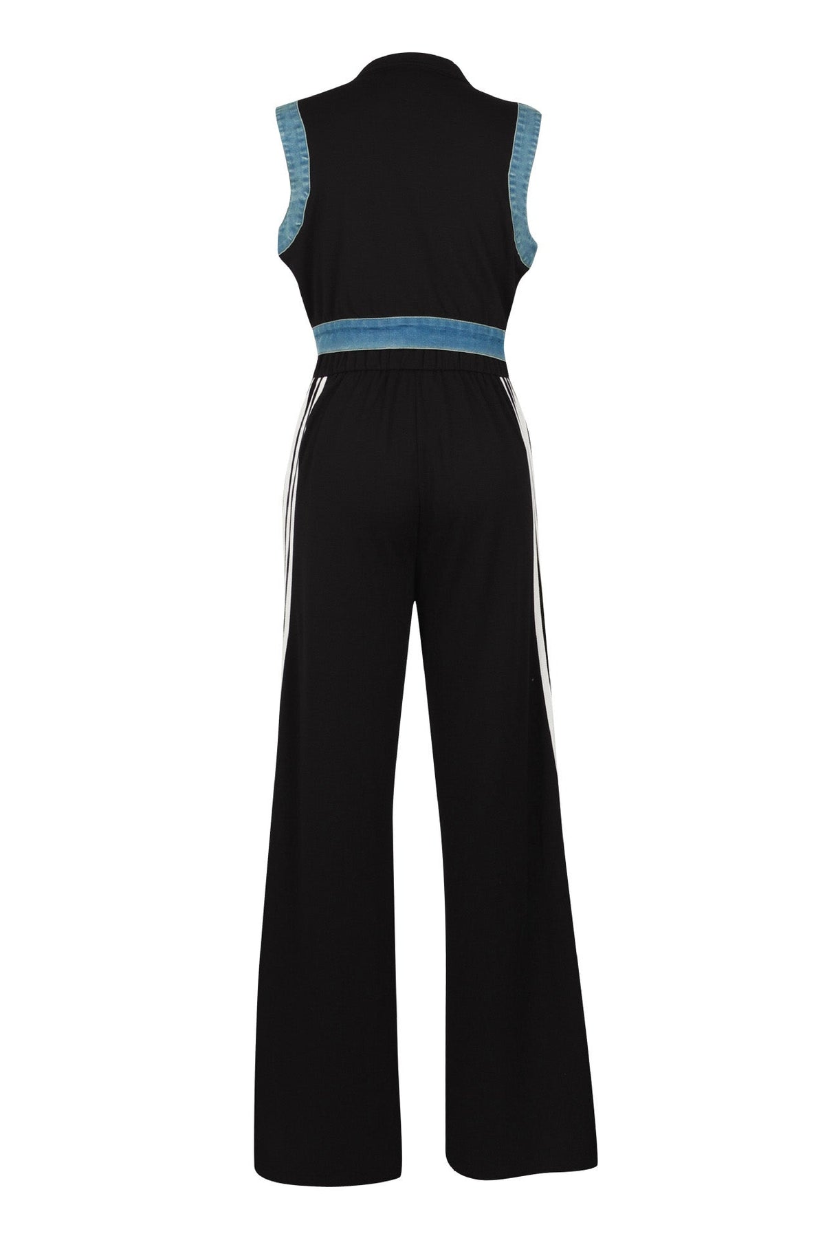 Sporty Striped Denim Crop Vest & Jeans Set Lavish Daily