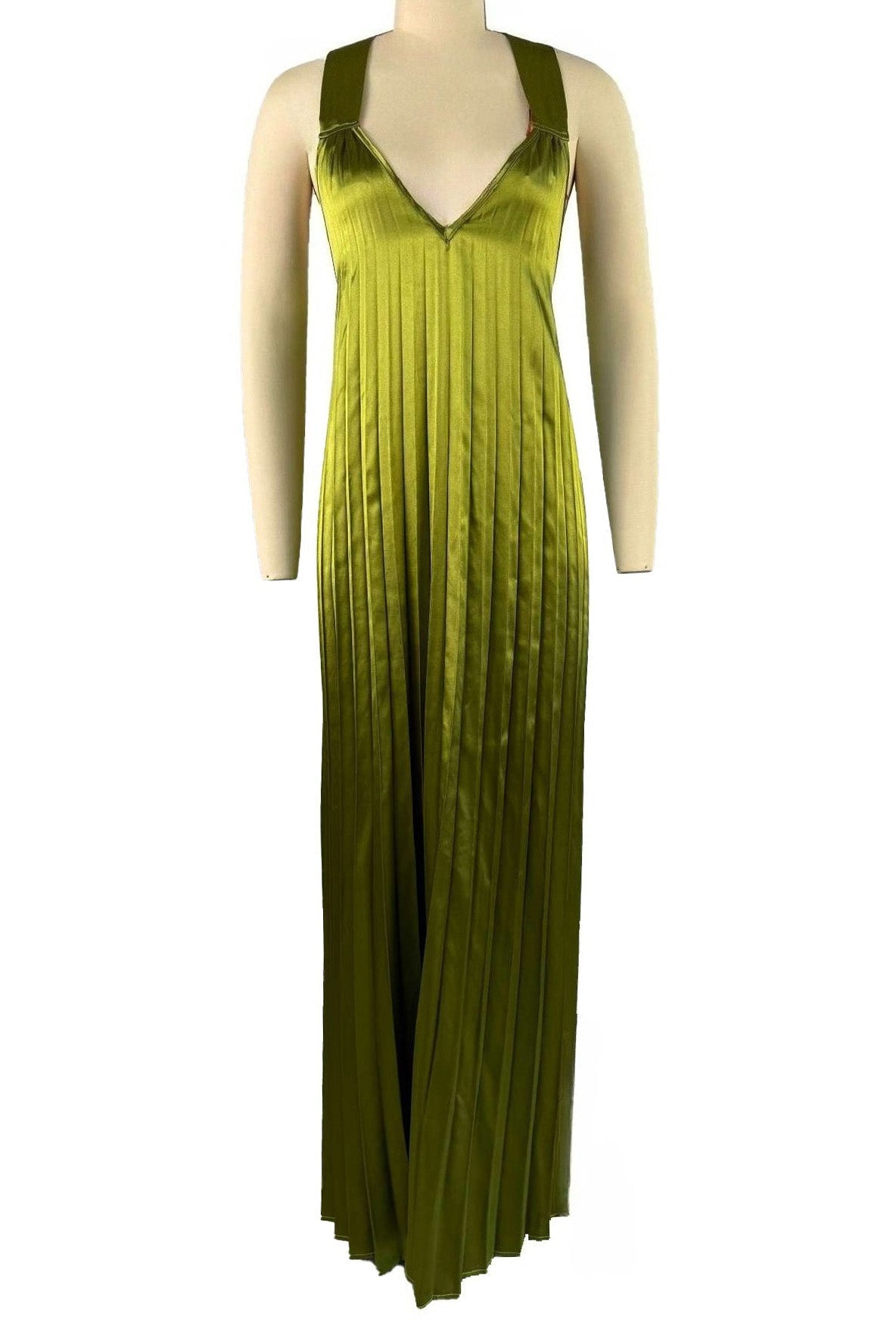 Pleated Halter Plunge Maxi Dress Lavish Daily