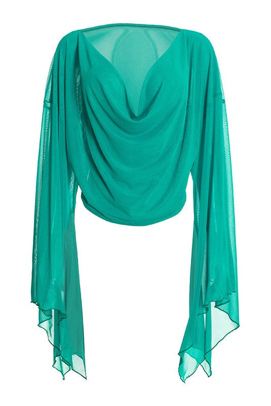 Cowl-Neck Mesh Top & Capri Pants Set Lavish Daily