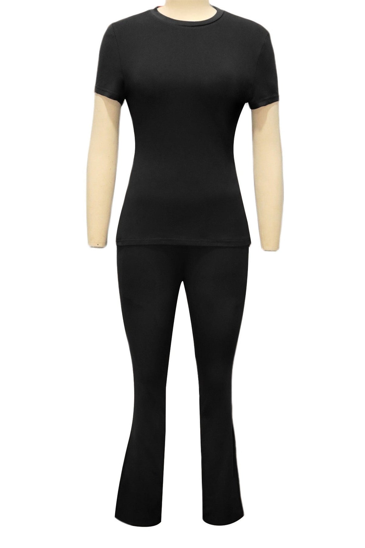 Fitted Short Sleeve Flare Pant Set Lavish Daily