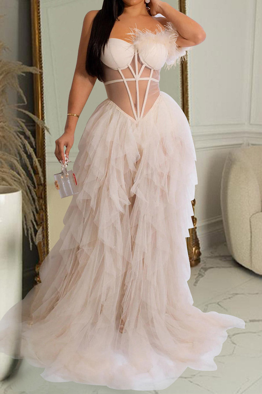 Strapless Corset Tulle Maxi Dress Lavish Daily
