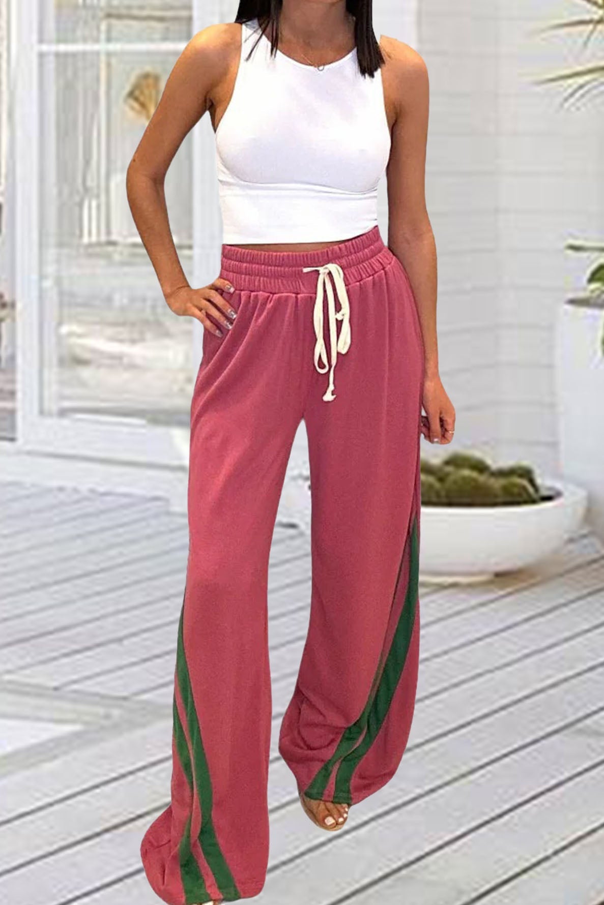 Striped Sweatpants Drawstring Straight Leg Pants Lavish Daily