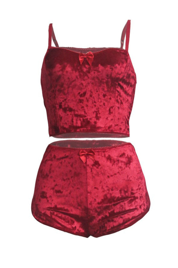 Crushed Velvet Cami & Shorts Lounge Set Lavish Daily