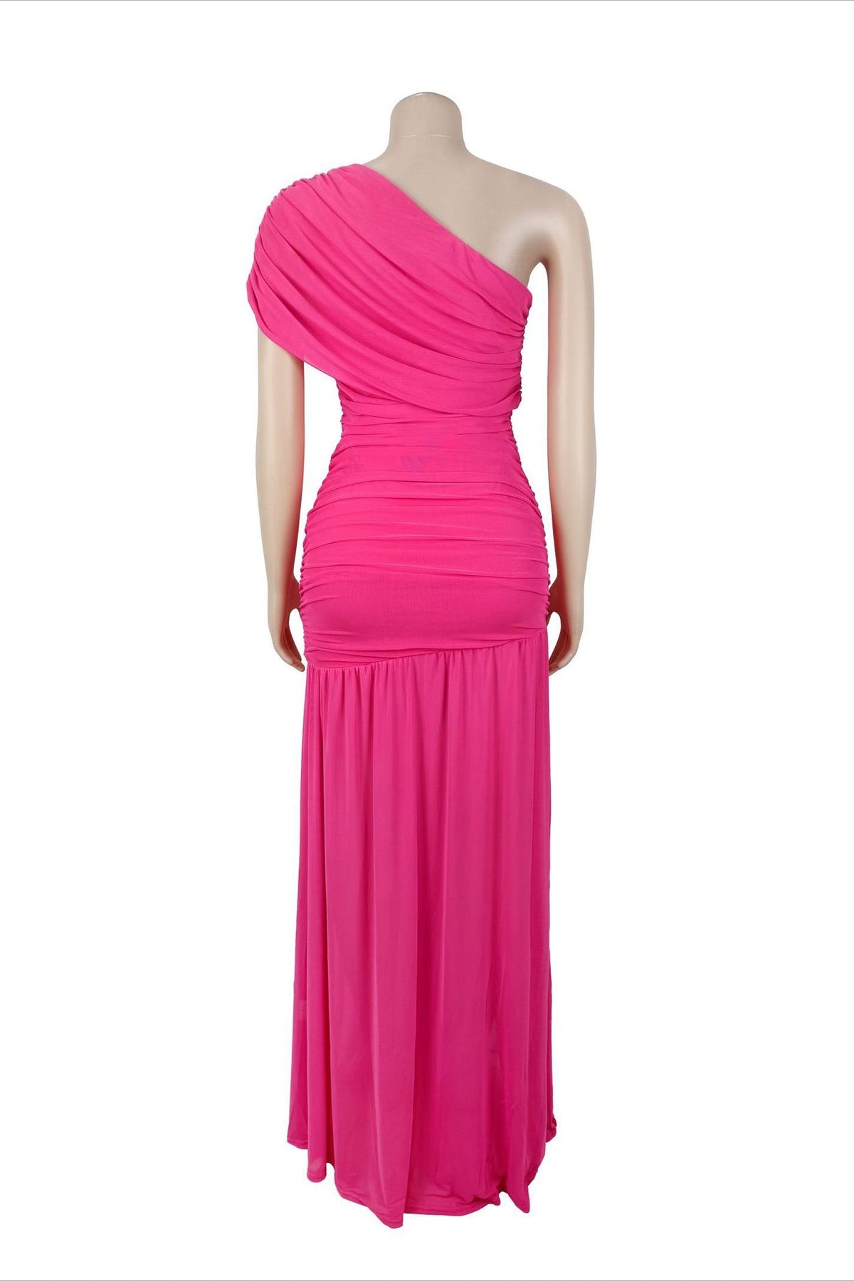 One Shoulder Ruched High Slit Maxi Dress Lavish Daily