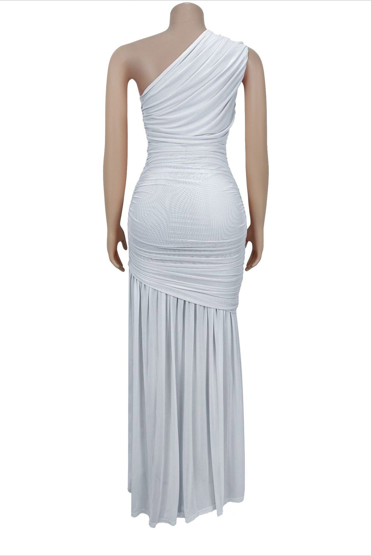 One-Shoulder Ruched Mesh Maxi Dress Lavish Daily