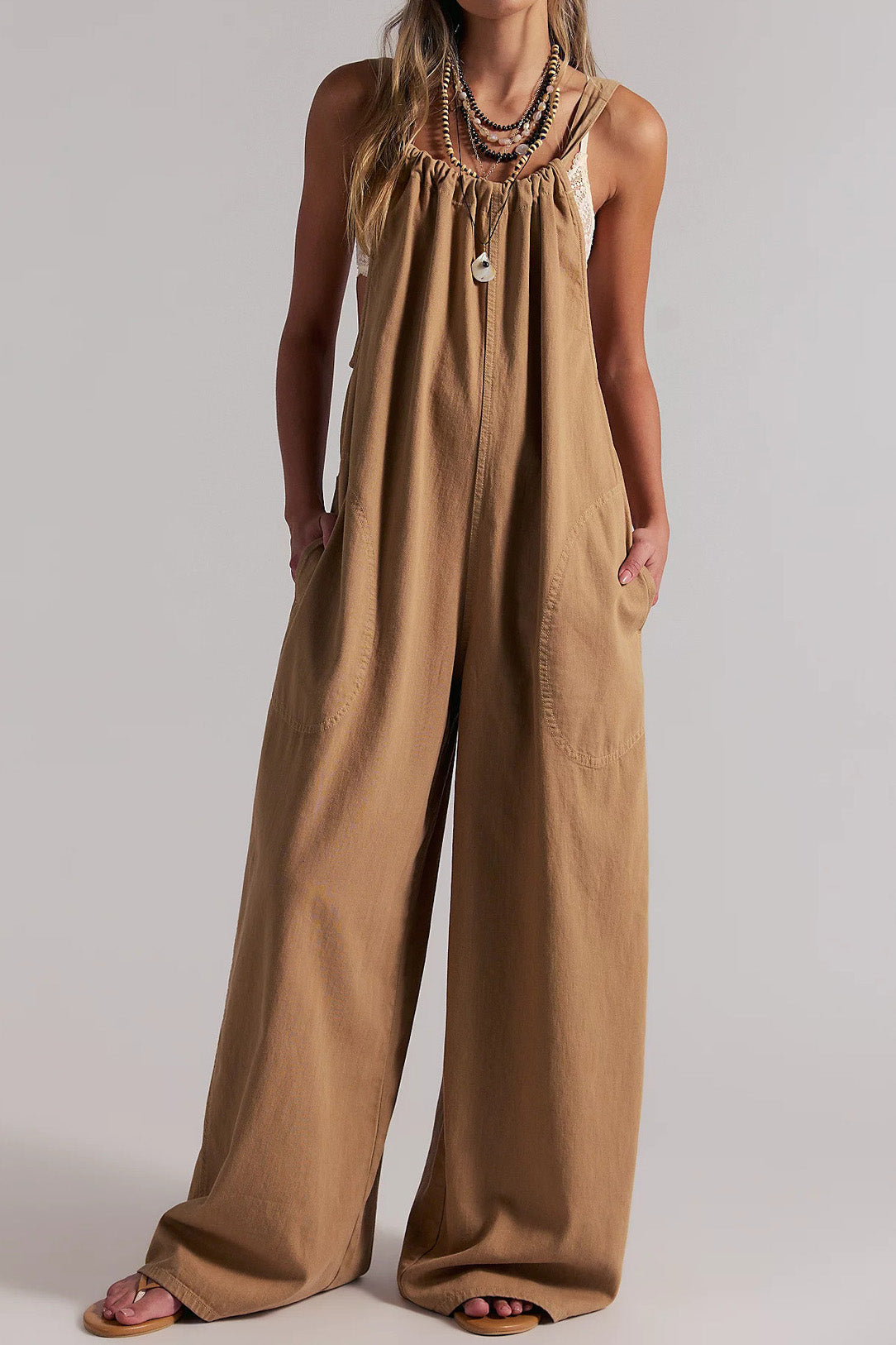 Slouchy Tie-Back Wide Leg Denim Jumpsuit Lavish Daily