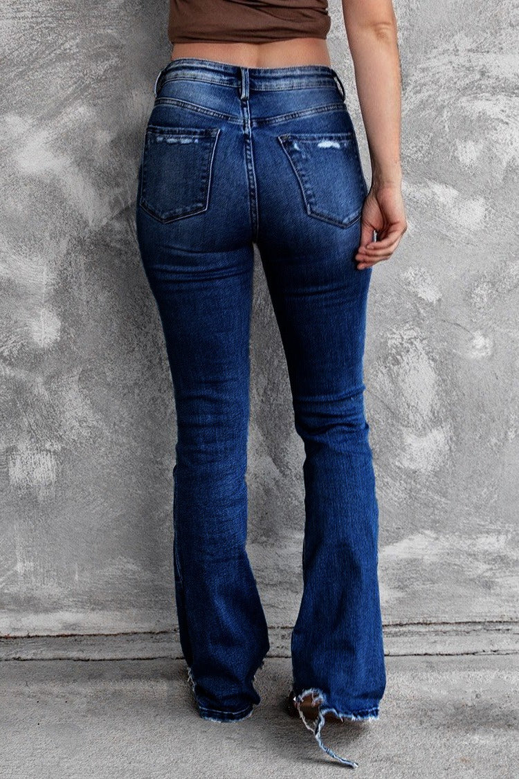 High Waist Distressed Raw Hem Flare Jeans Lavish Daily
