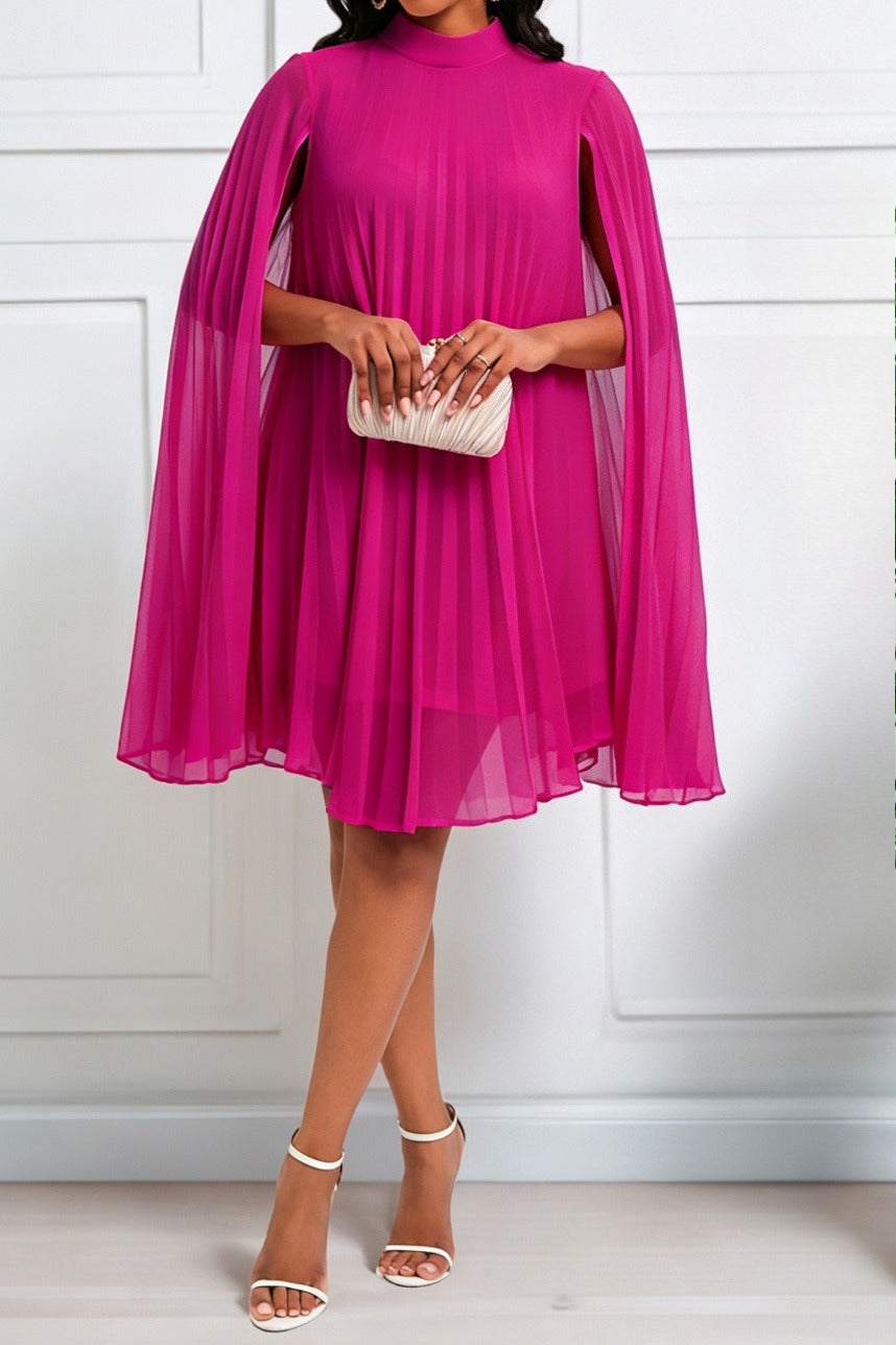 Pleated Cape Sleeve A Line Midi Dress Lavish Daily