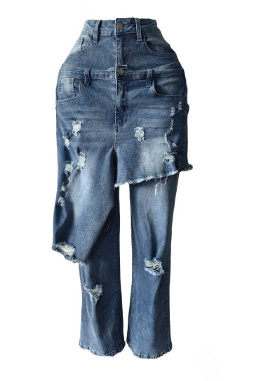 Double Layer Statement Distressed Jeans Lavish Daily