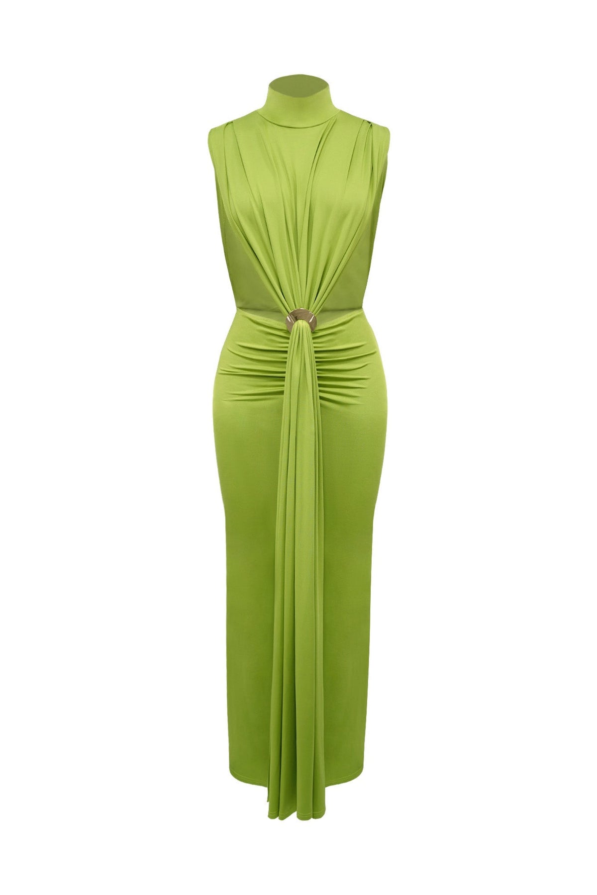 Mock Neck Cutout Ruched Maxi Dress Lavish Daily