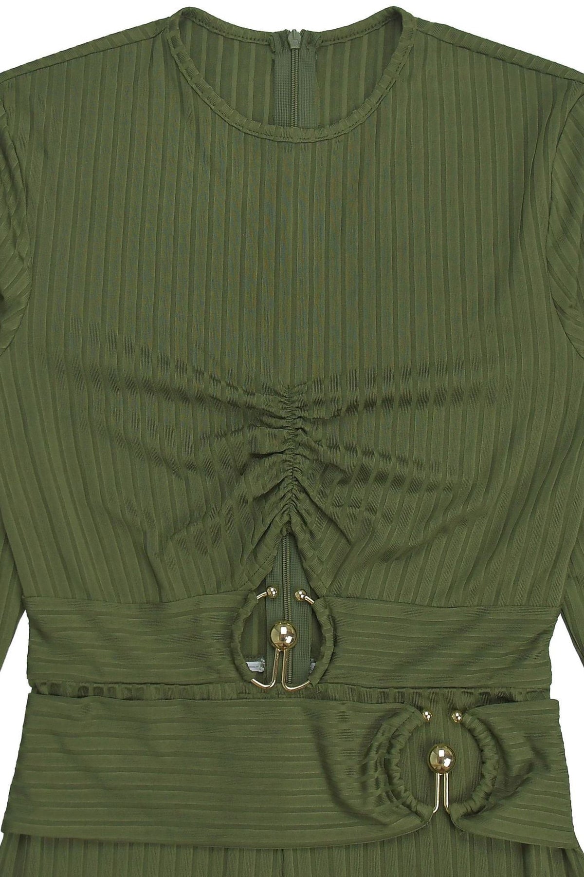Ribbed Cutout Long-Sleeve Flared Jumpsuit Lavish Daily