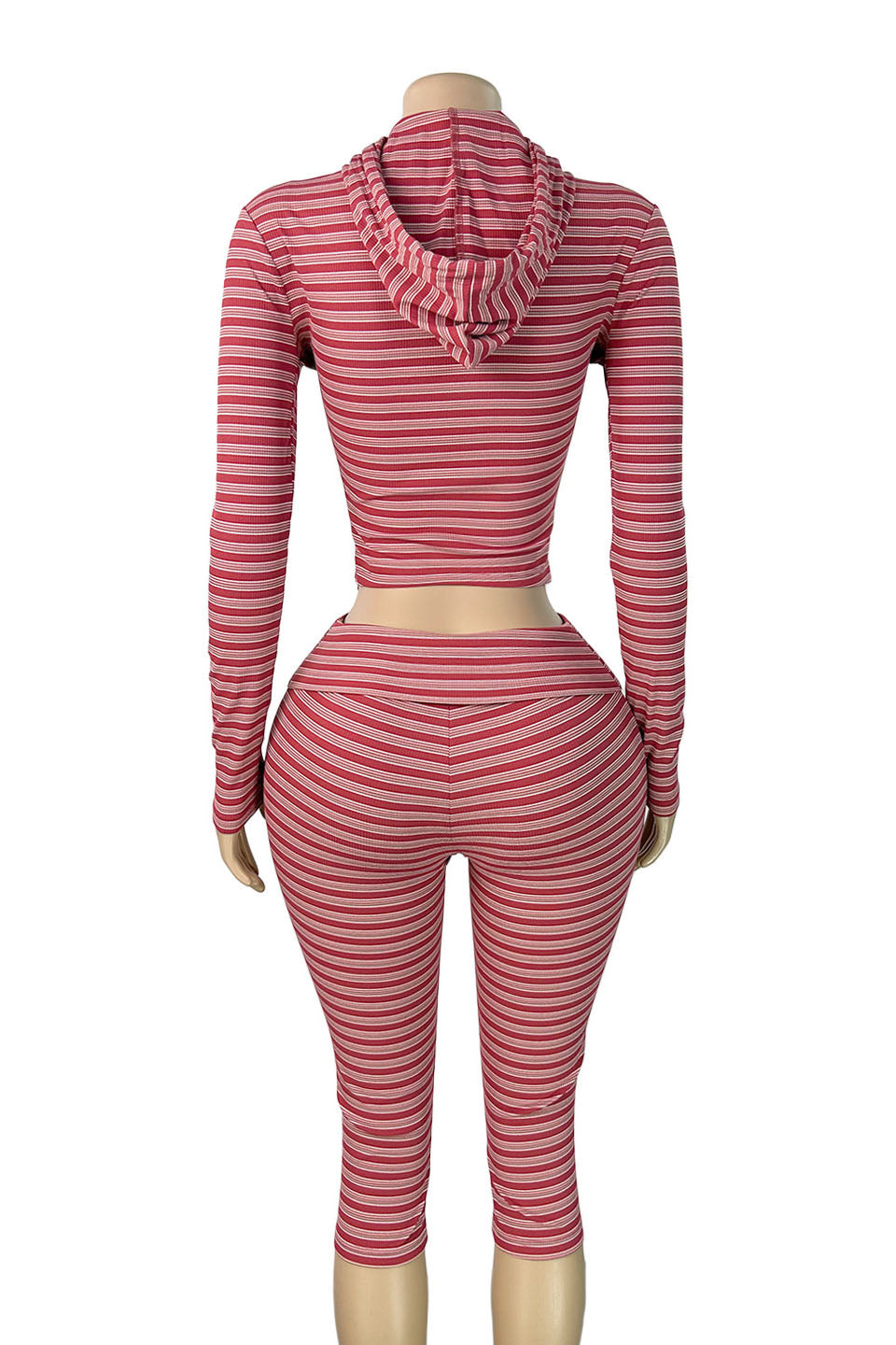 Striped Zip Hoodie & Foldover Capri Pants Set Lavish Daily