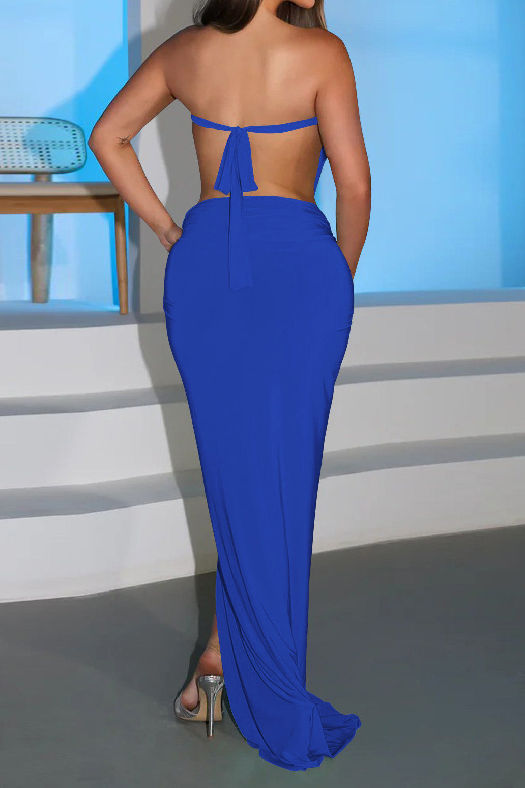 Cutout Ruched High Slit Maxi Dress Lavish Daily