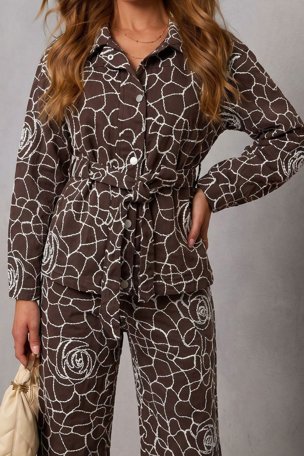 Embroidered Belted Wide Leg Matching Set LavishDaily