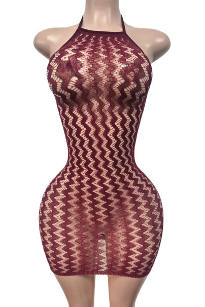 Sheer Zig-Zag Halter Bodycon Mini Dress Lavish Daily