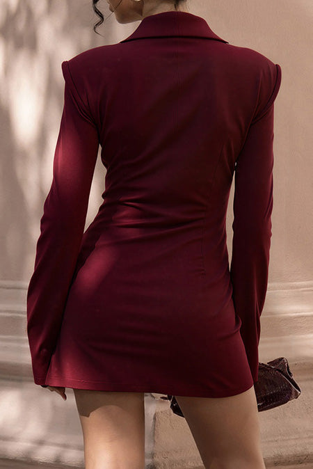 Deep V Button Front Blazer Dress Lavish Daily