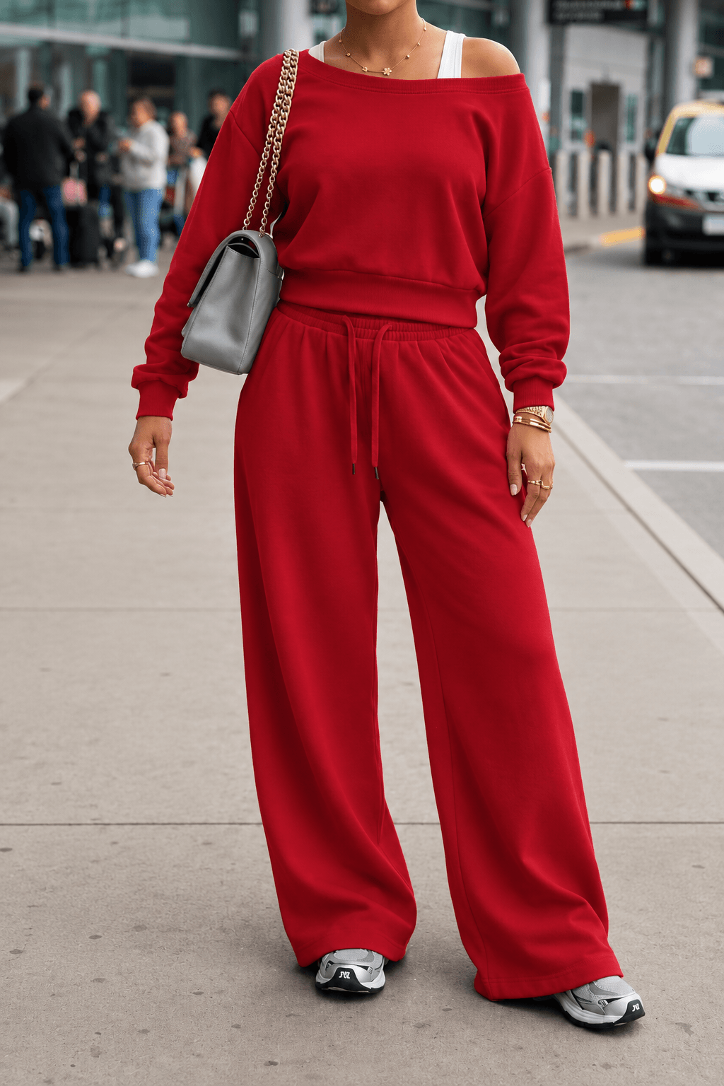 Off-Shoulder Sweatshirt & Wide-Leg Pants Set Lavish Daily