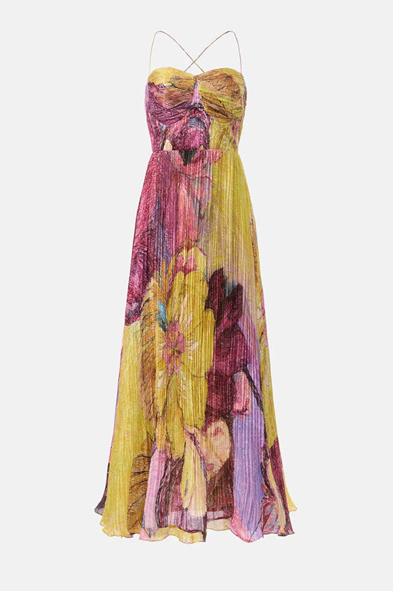 Printed Pleated Maxi Dress with Spaghetti Straps Lavish Daily