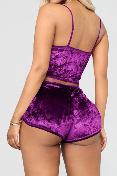 Crushed Velvet Cami & Shorts Lounge Set Lavish Daily