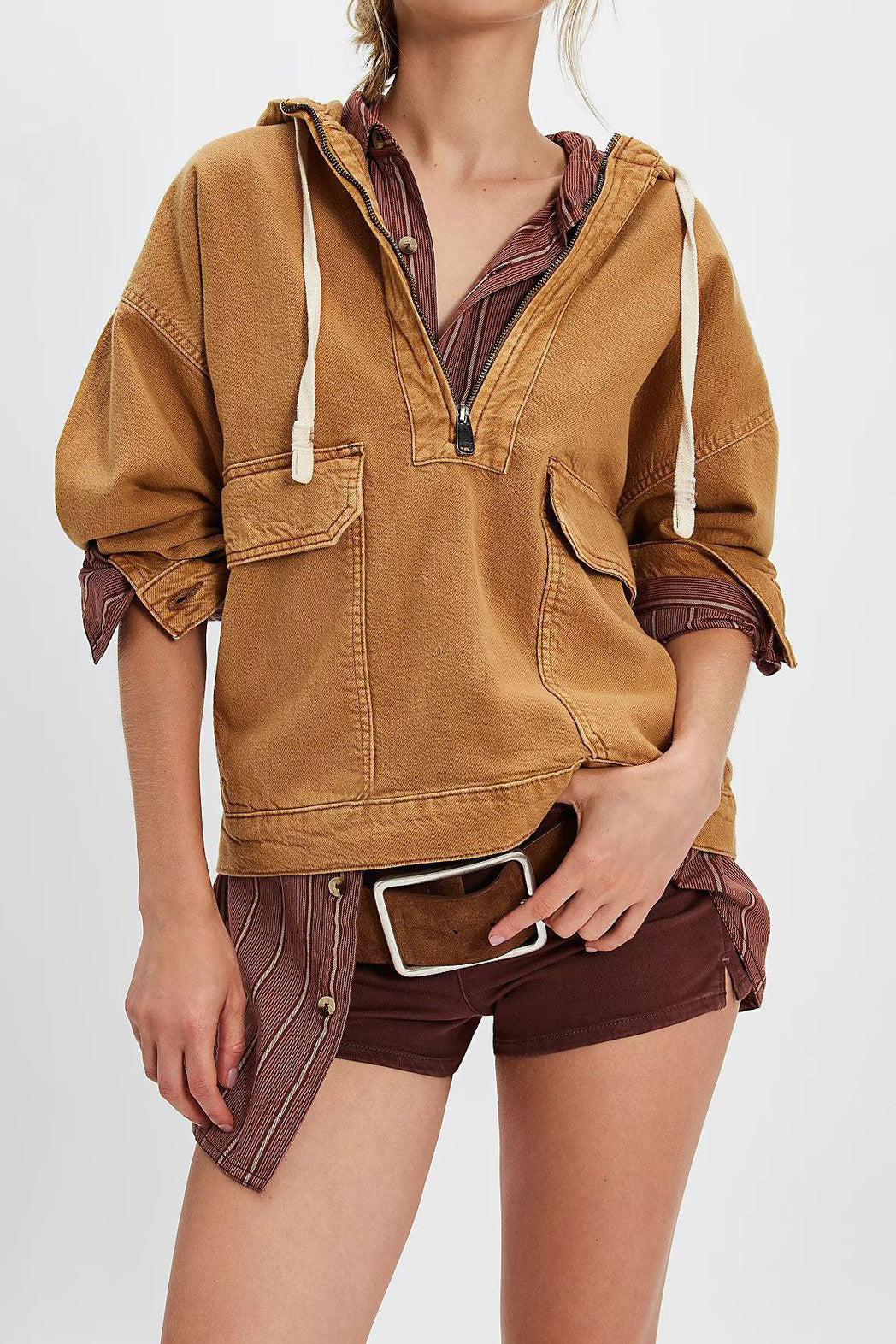 Half Zip Denim Hoodie Pullover Jacket Lavish Daily