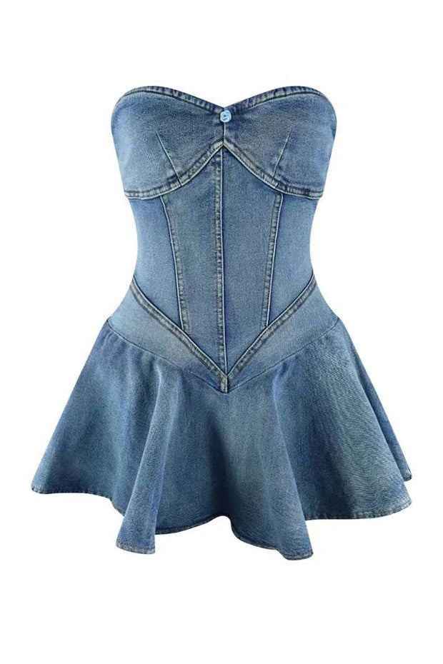 Denim Corset Flared Mini Dress Lavish Daily