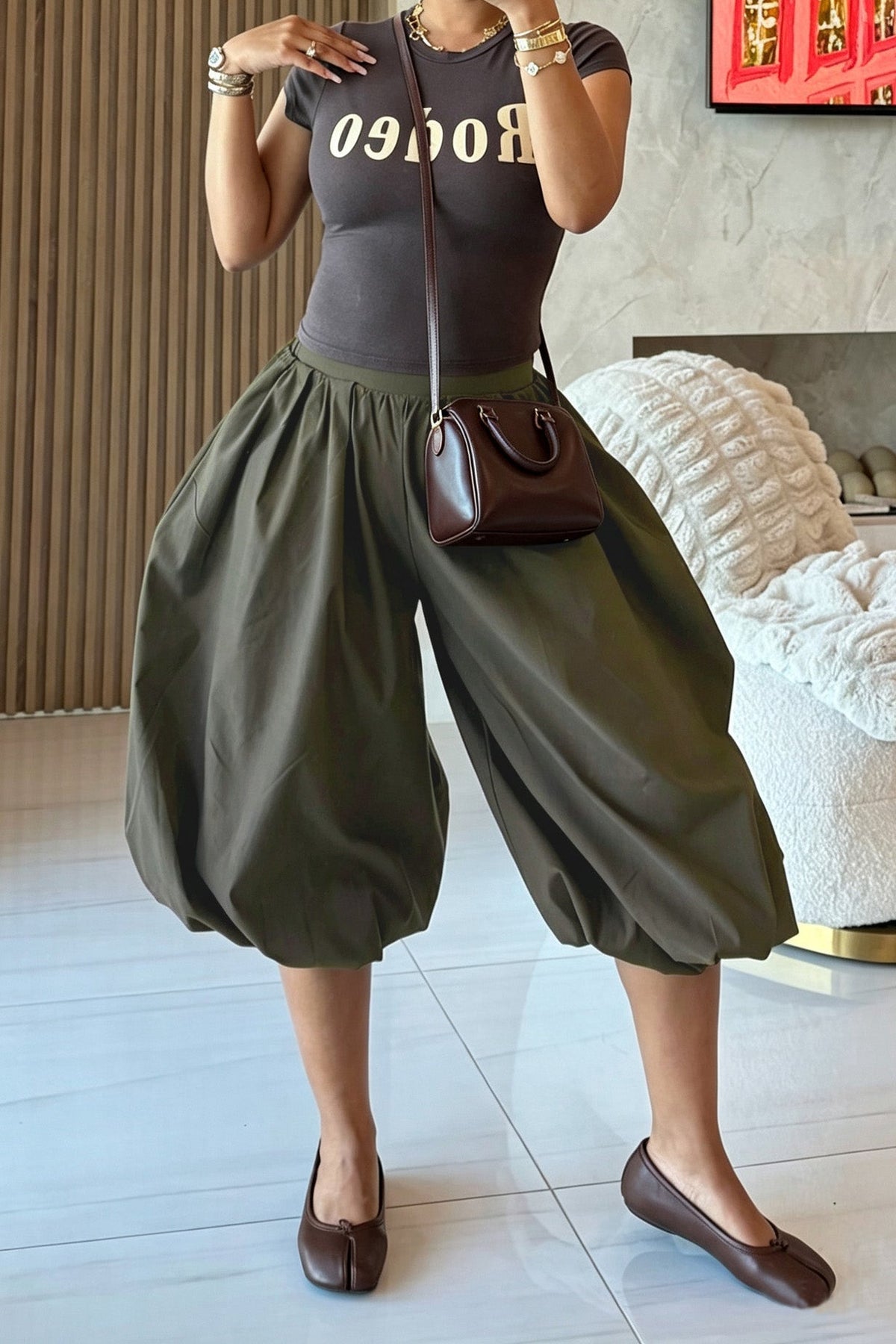 High Waist Pleated Balloon Capri Pants Lavish Daily