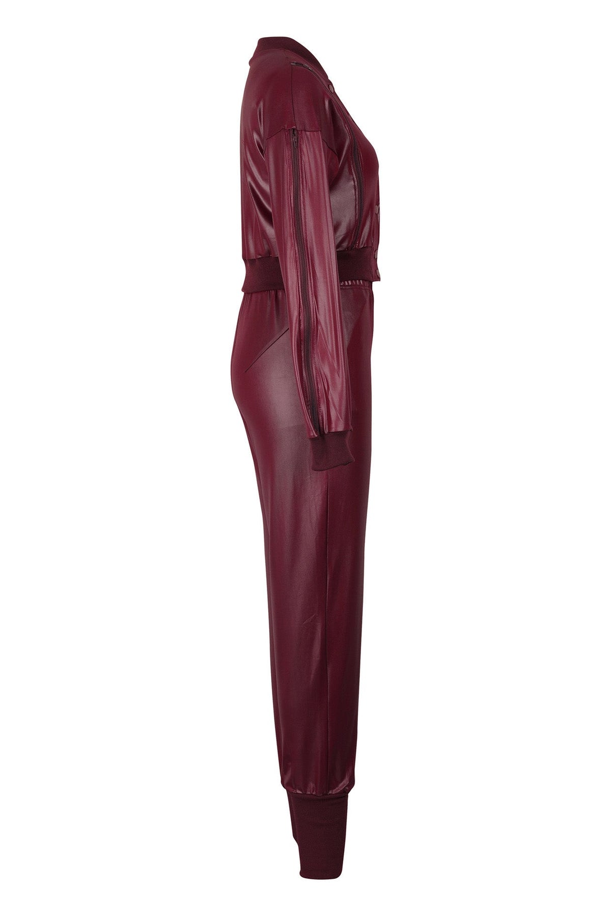 2-Piece Cutout Faux-Leather Bomber & Jogger Set Lavish Daily