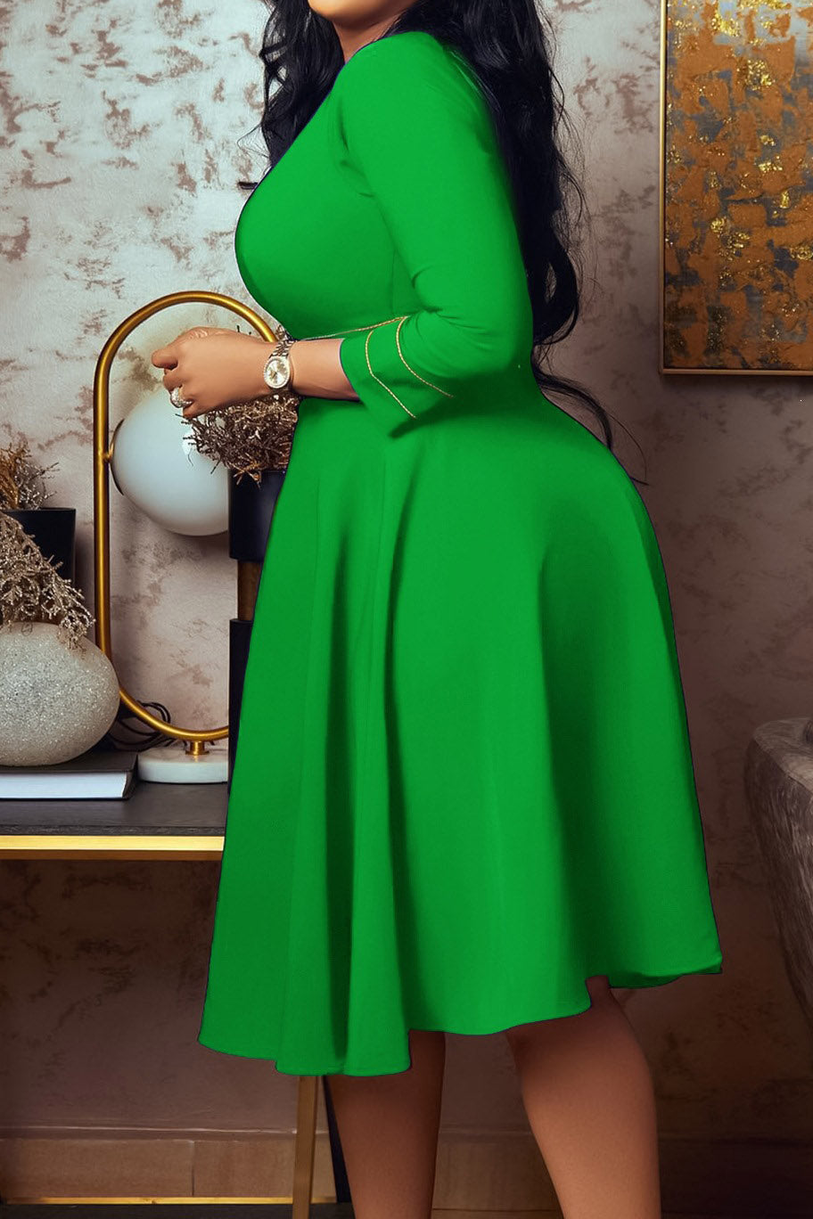 Contrast-Trim Fit-and-Flare Midi Dress Lavish Daily