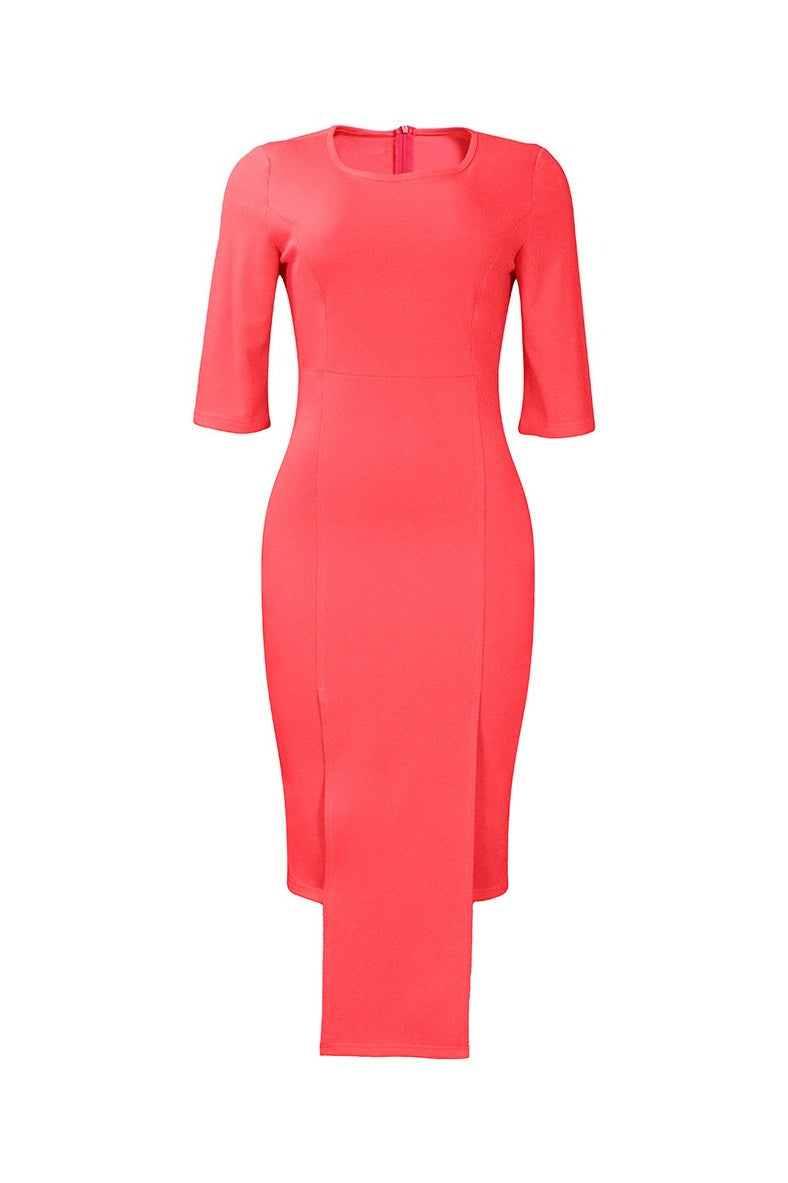 Elegant 3/4 Sleeve Front Slit Pencil Dress Lavish Daily