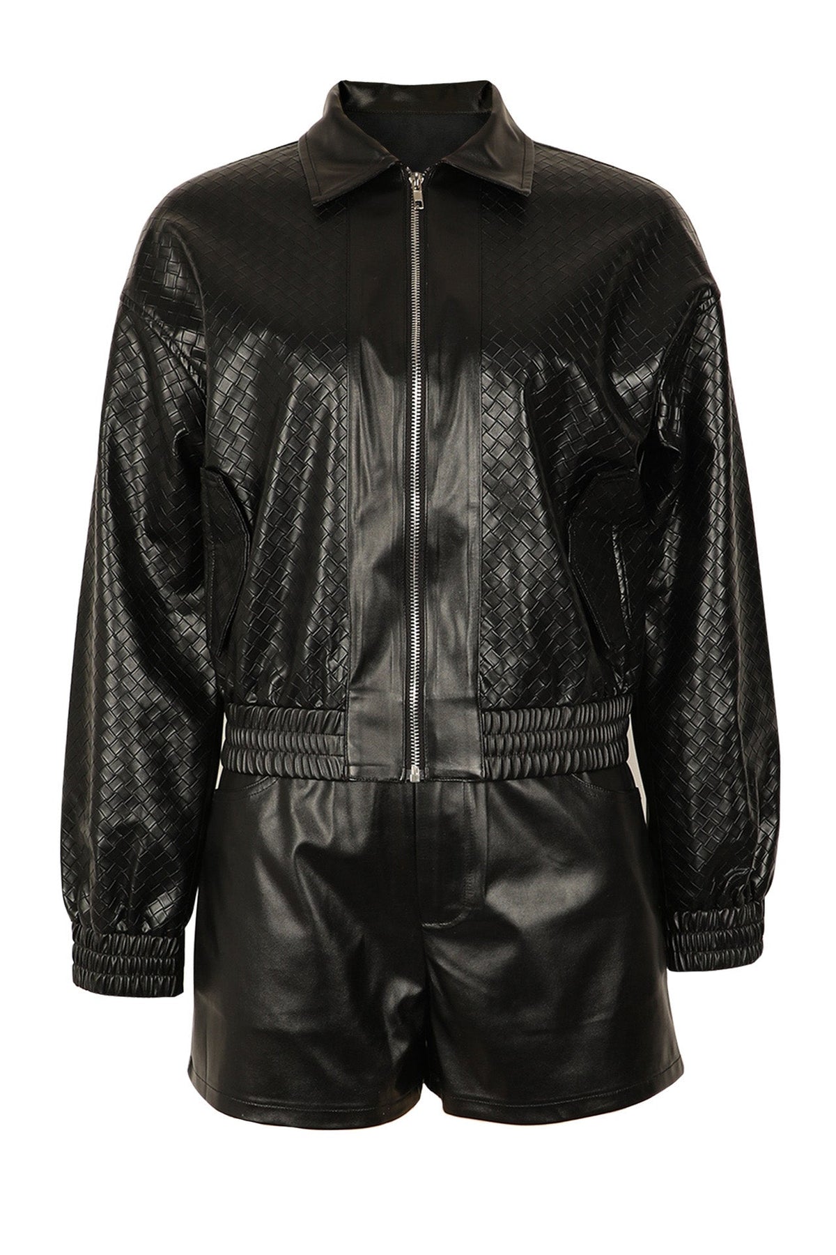Woven Faux Leather Bomber Shorts Set Lavish Daily
