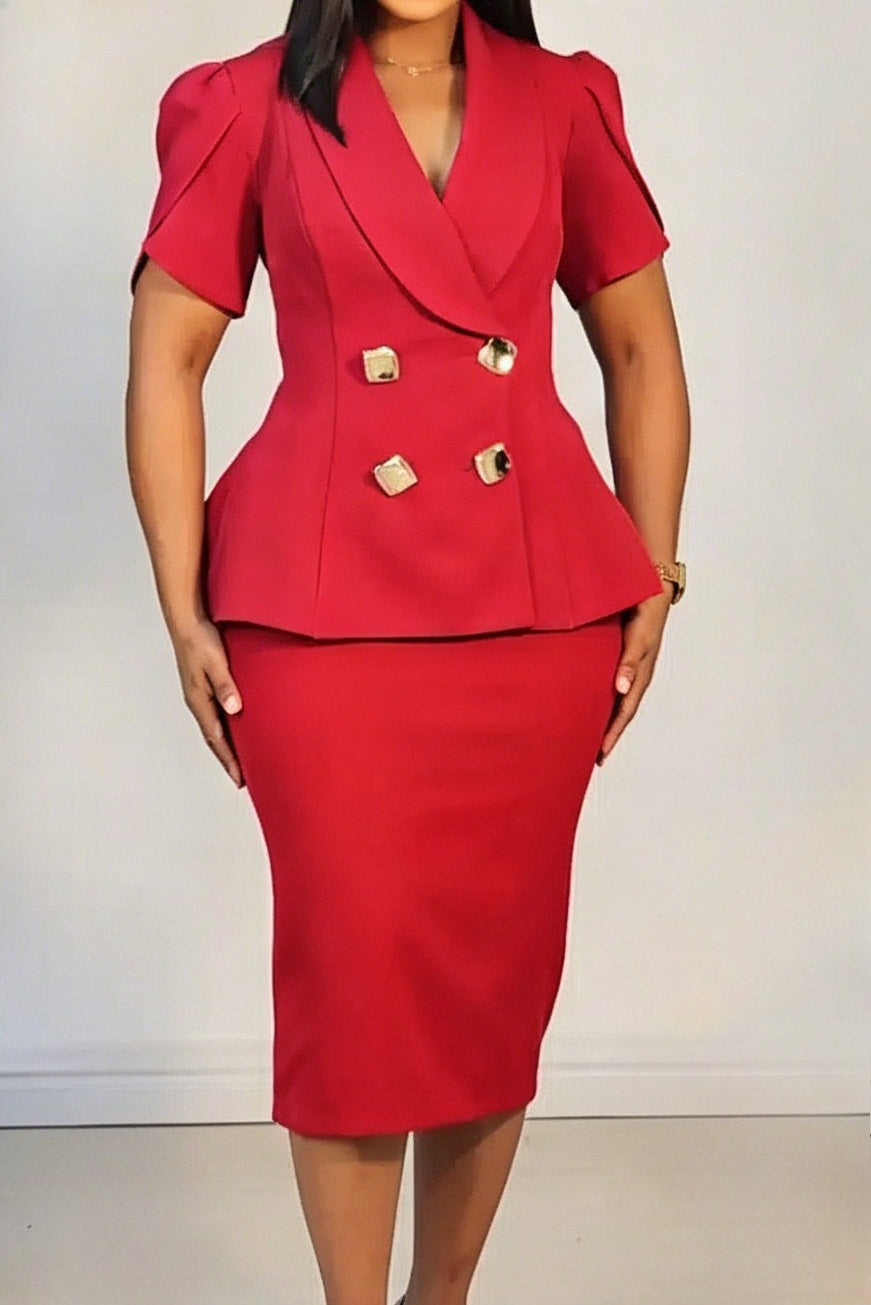 Double-Breasted Peplum Blazer Set Lavish Daily