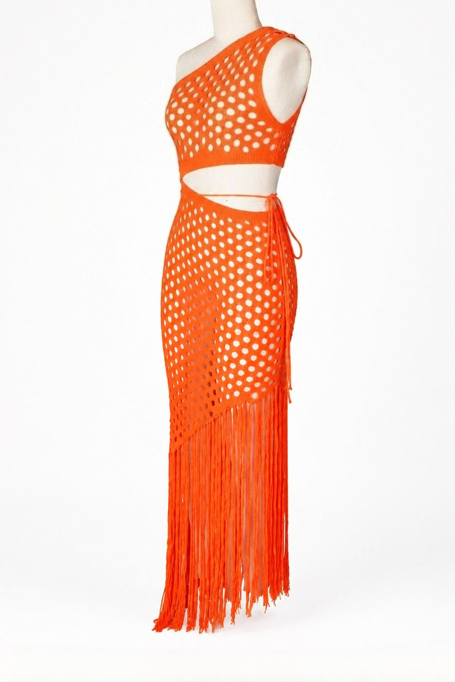 One-Shoulder Crochet Cutout Maxi Dress Lavish Daily