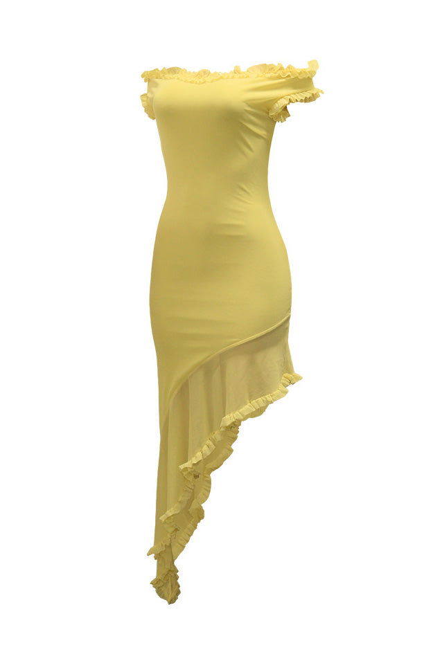 Off-Shoulder Asymmetrical Ruffle Dress Lavish Daily