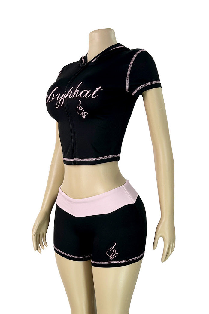 Graphic Zip-Up & Booty Shorts Set Lavish Daily