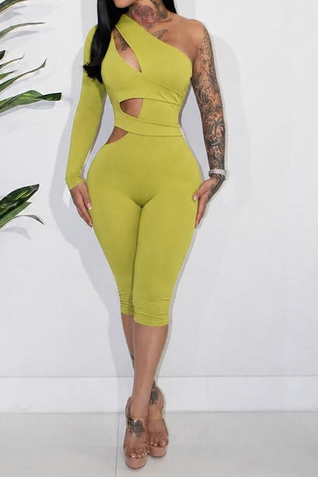 One-Shoulder Cutout Capri Jumpsuit Lavish Daily