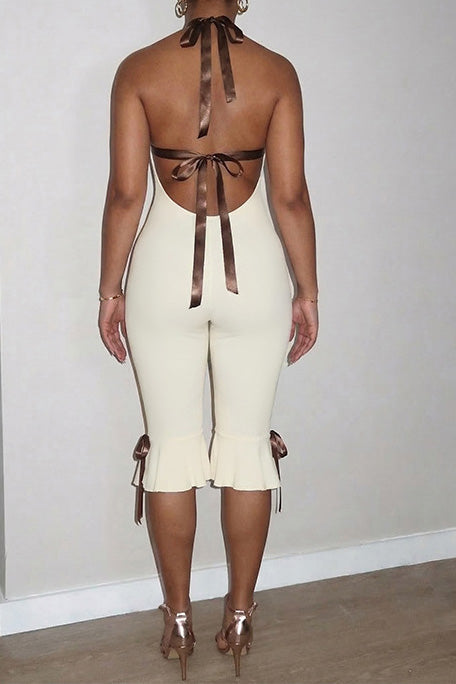 Contrast Halter Ruffle Hem Jumpsuit Lavish Daily