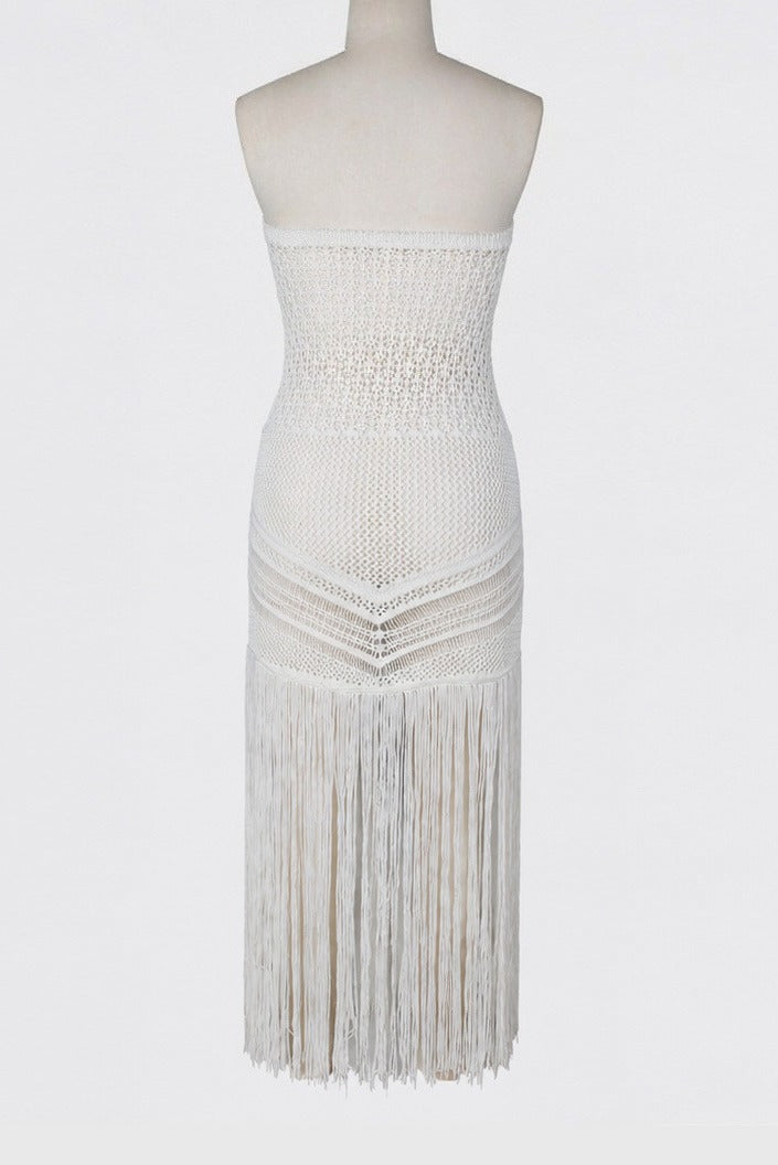 Strapless Crochet Fringe Maxi Dress Lavish Daily