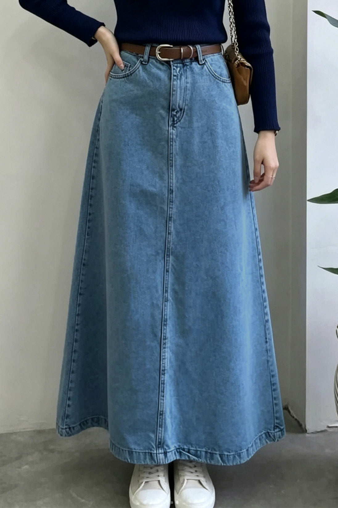 Classic A-Line Denim Maxi Skirt Lavish Daily