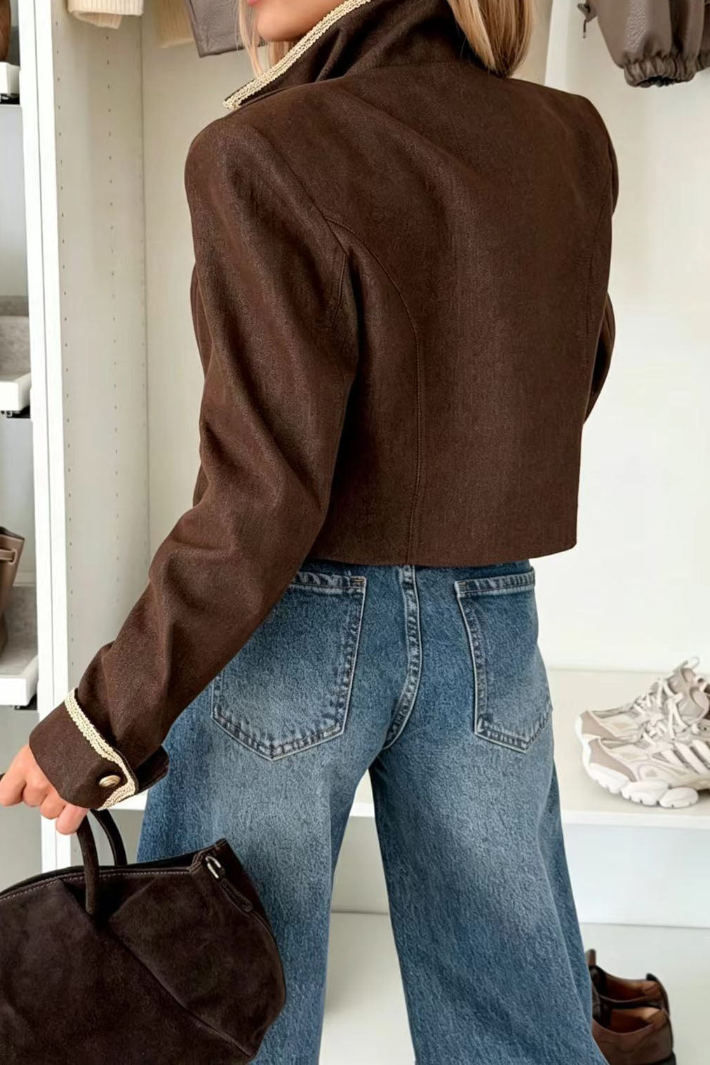Contrast-Trim Cropped Military Jacket Lavish Daily