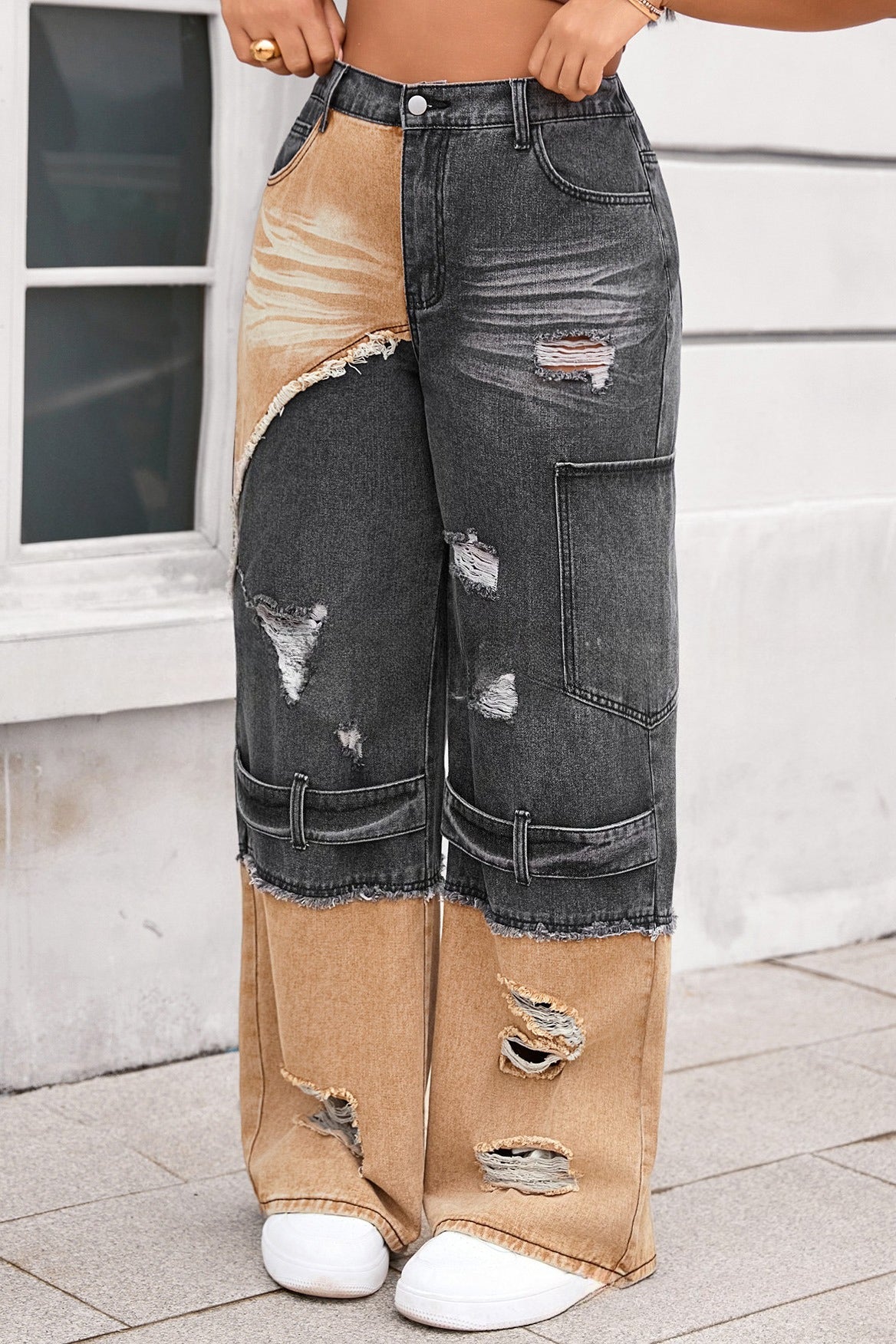 Vintage Patchwork Ripped Utility Cargo Jeans Lavish Daily