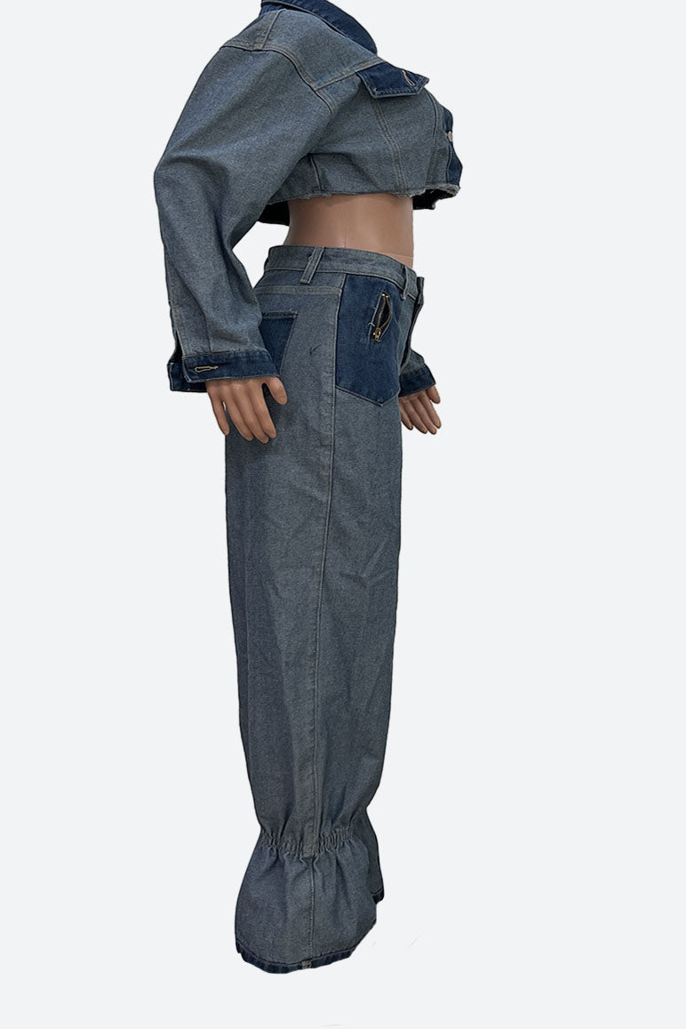 Contrast Cropped Jacket & Pant Set Lavish Daily