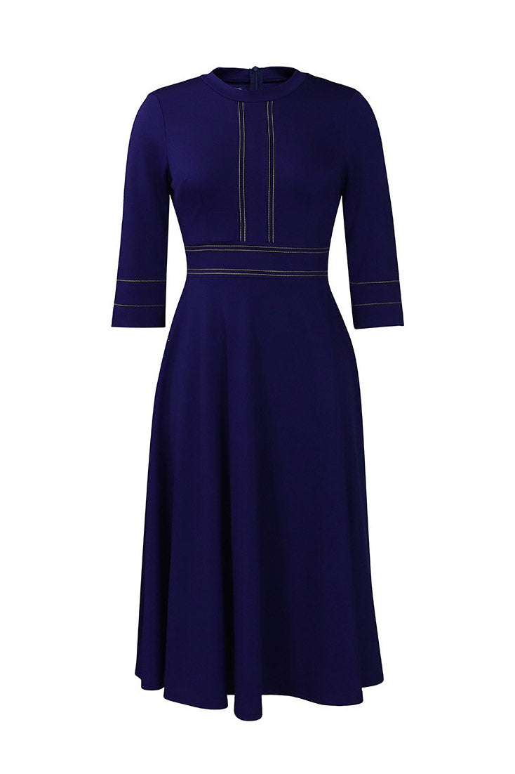 Contrast-Trim Fit-and-Flare Midi Dress Lavish Daily