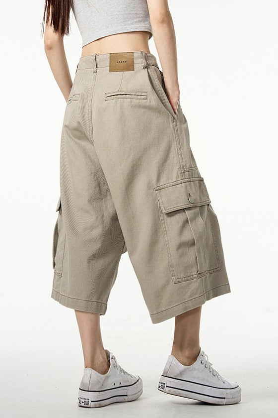 Baggy Cargo Capri Jeans with Utility Pockets Lavish Daily